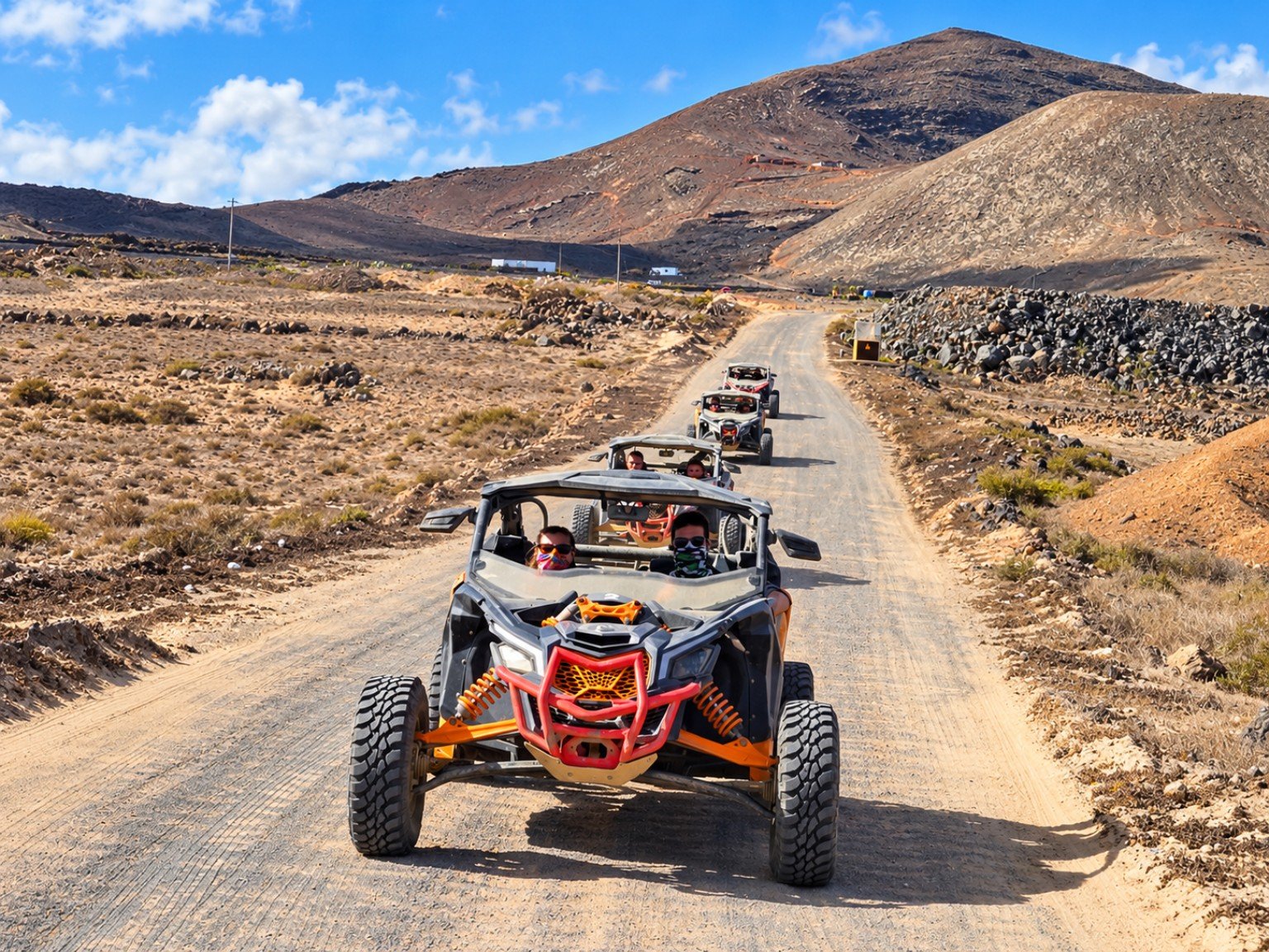 Buggy convoy on a volcanic Lanzarote trail