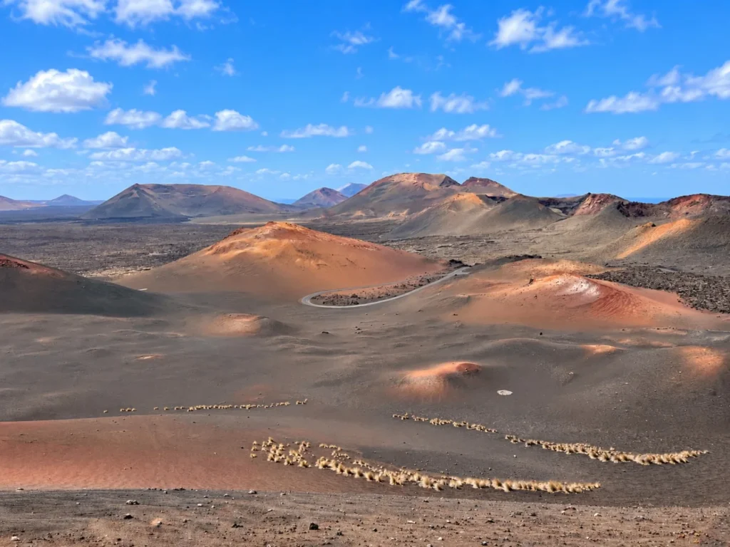 Sunlit volcanic craters at Timanfaya National Park, Lanzarote